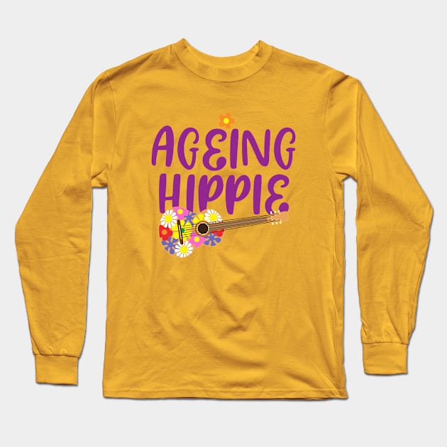 Sixties Ageing Hippy Retro Guitar Long Sleeve T-Shirt by HotHibiscus